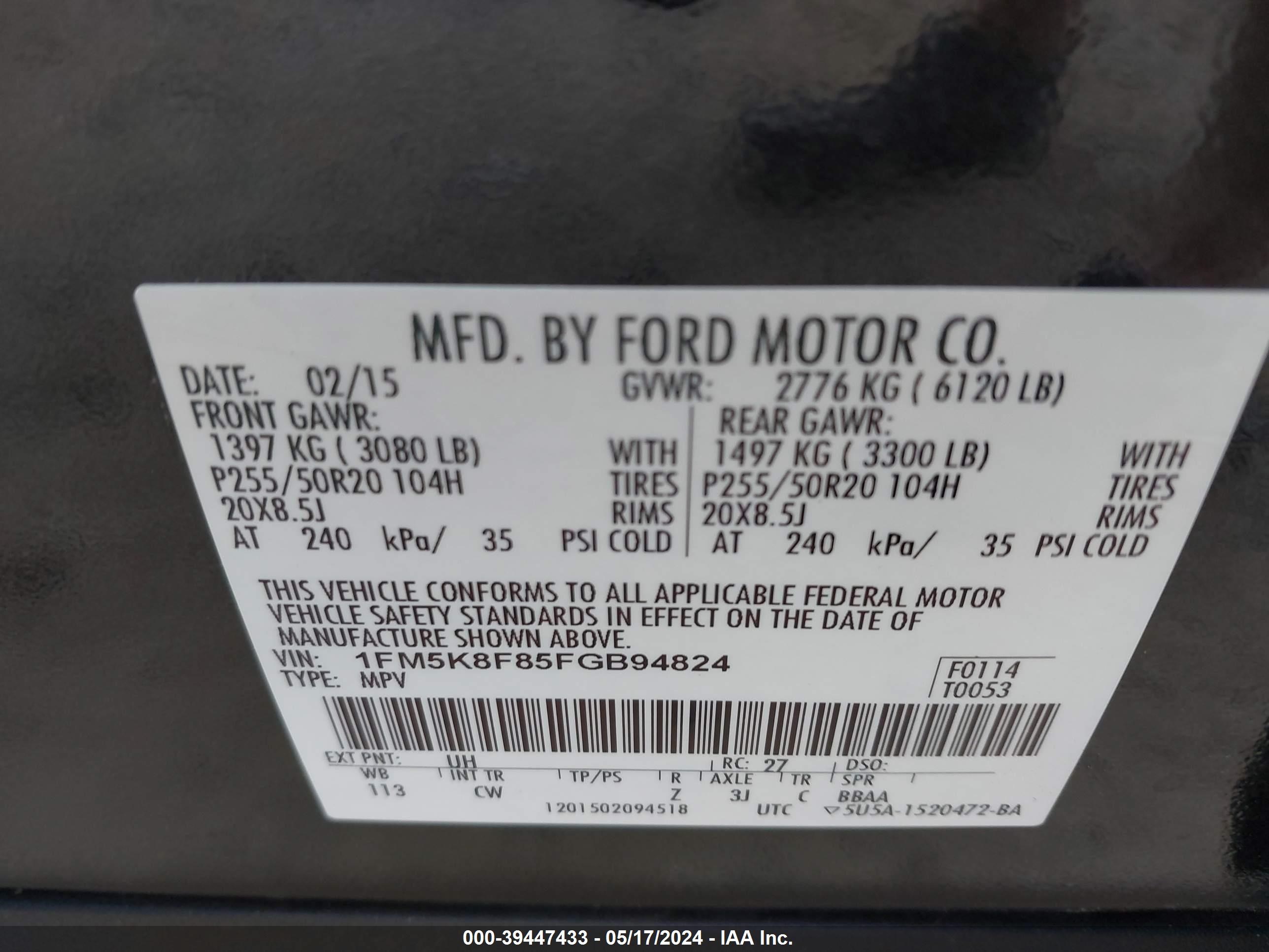 1FM5K8F85FGB94824 2015 Ford Explorer Limited