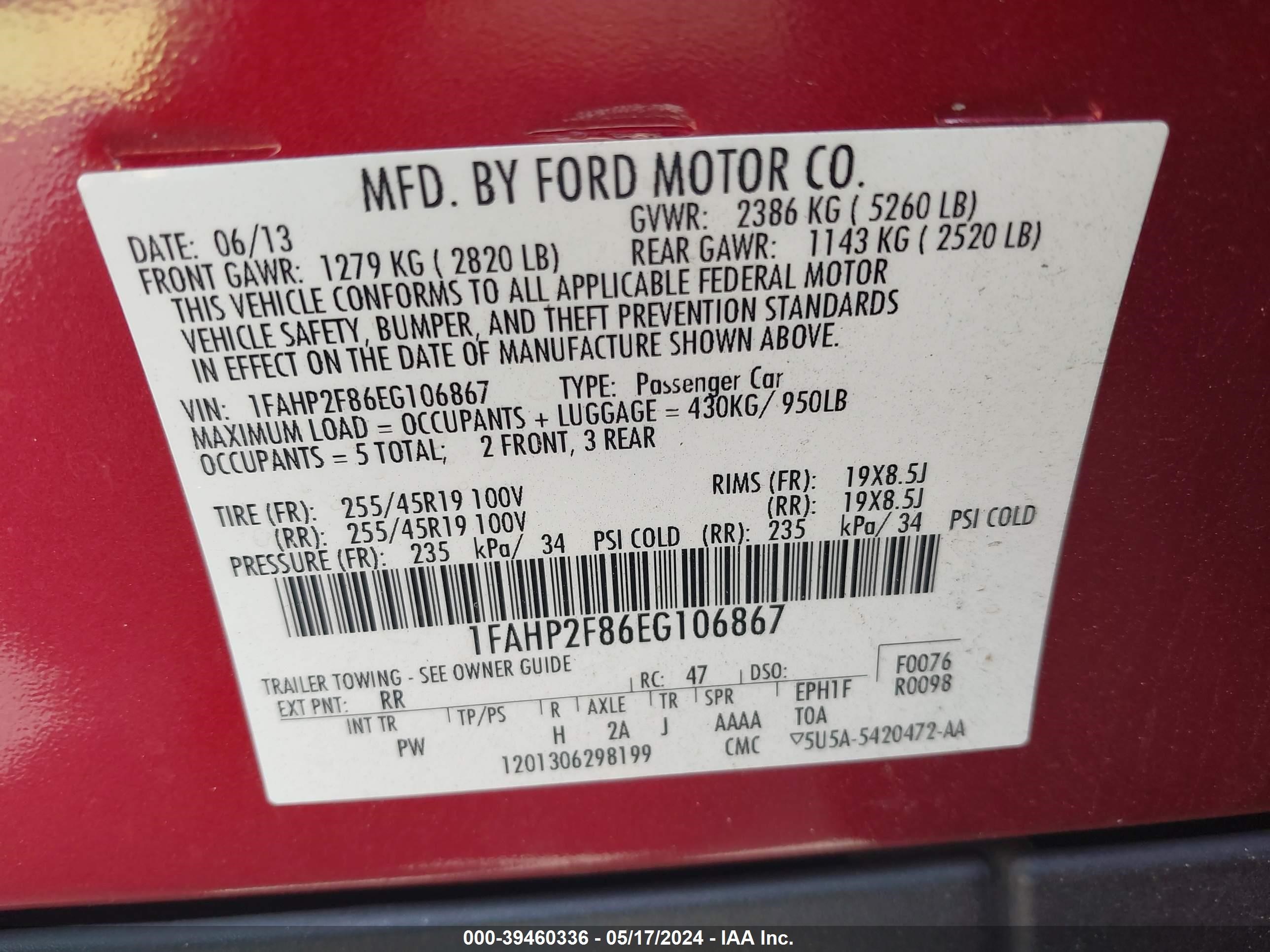 2014 Ford Taurus Limited vin: 1FAHP2F86EG106867
