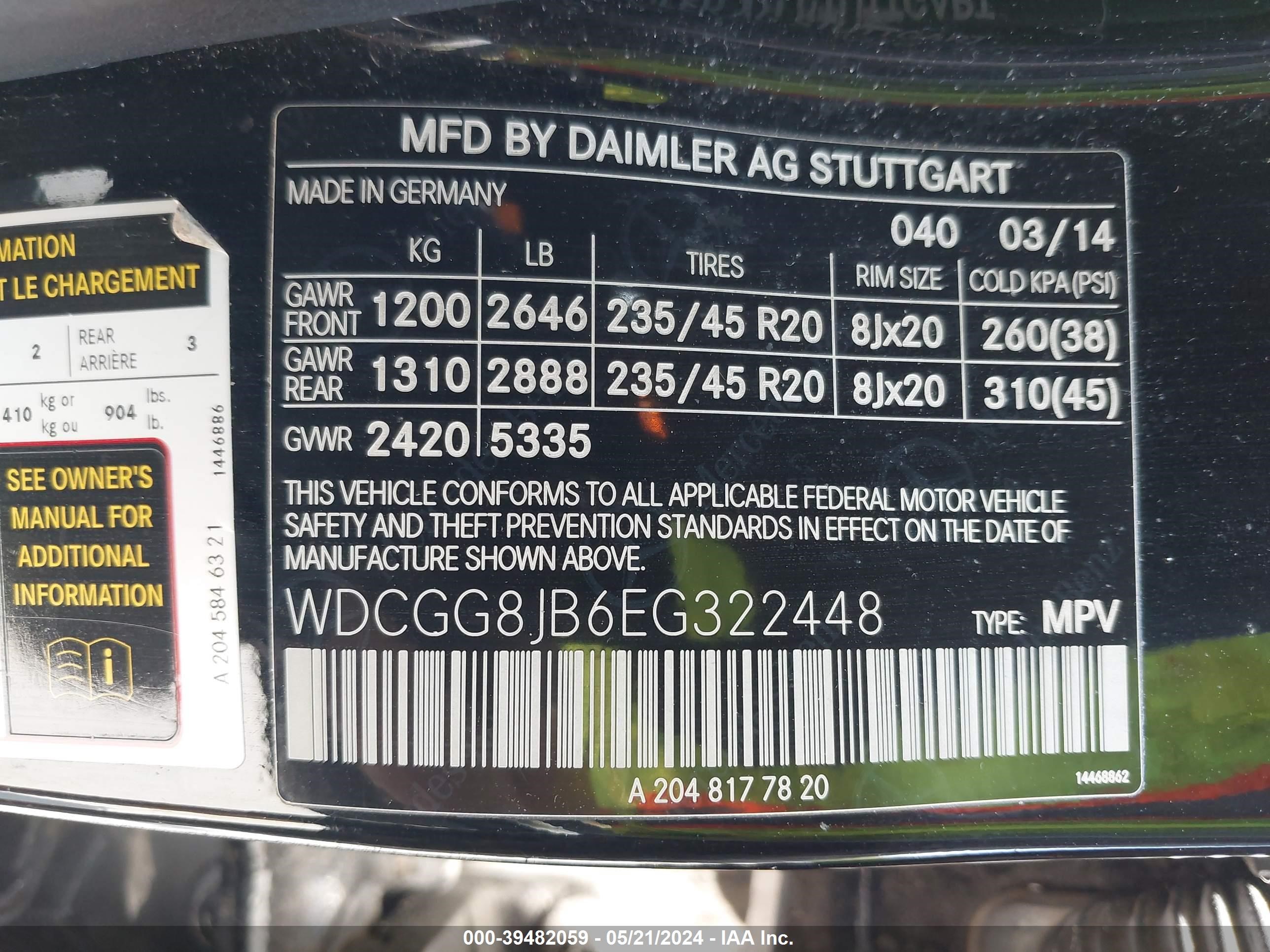 2014 Mercedes-Benz Glk 350 4Matic vin: WDCGG8JB6EG322448