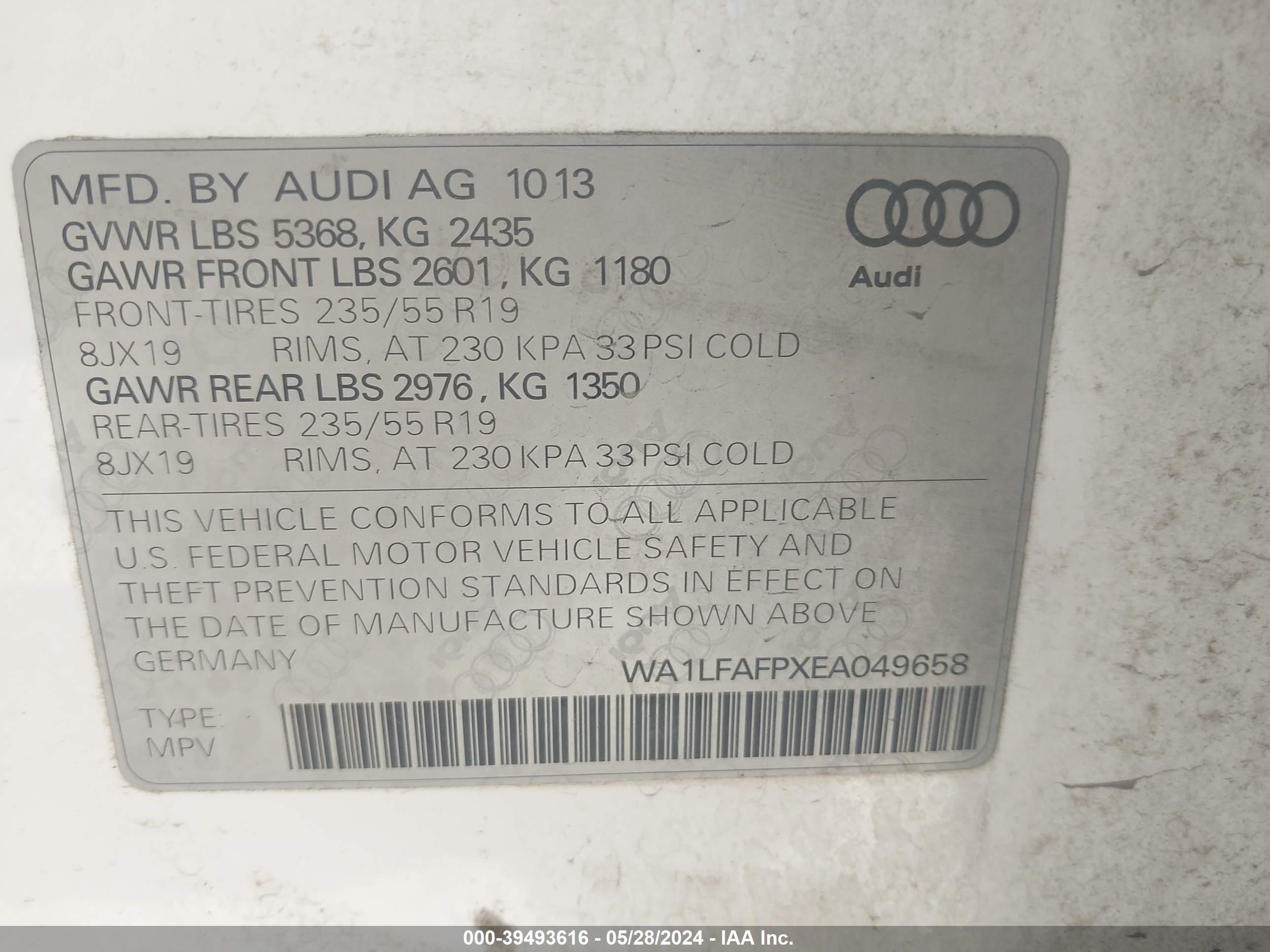 2014 Audi Q5 2.0T Premium vin: WA1LFAFPXEA049658