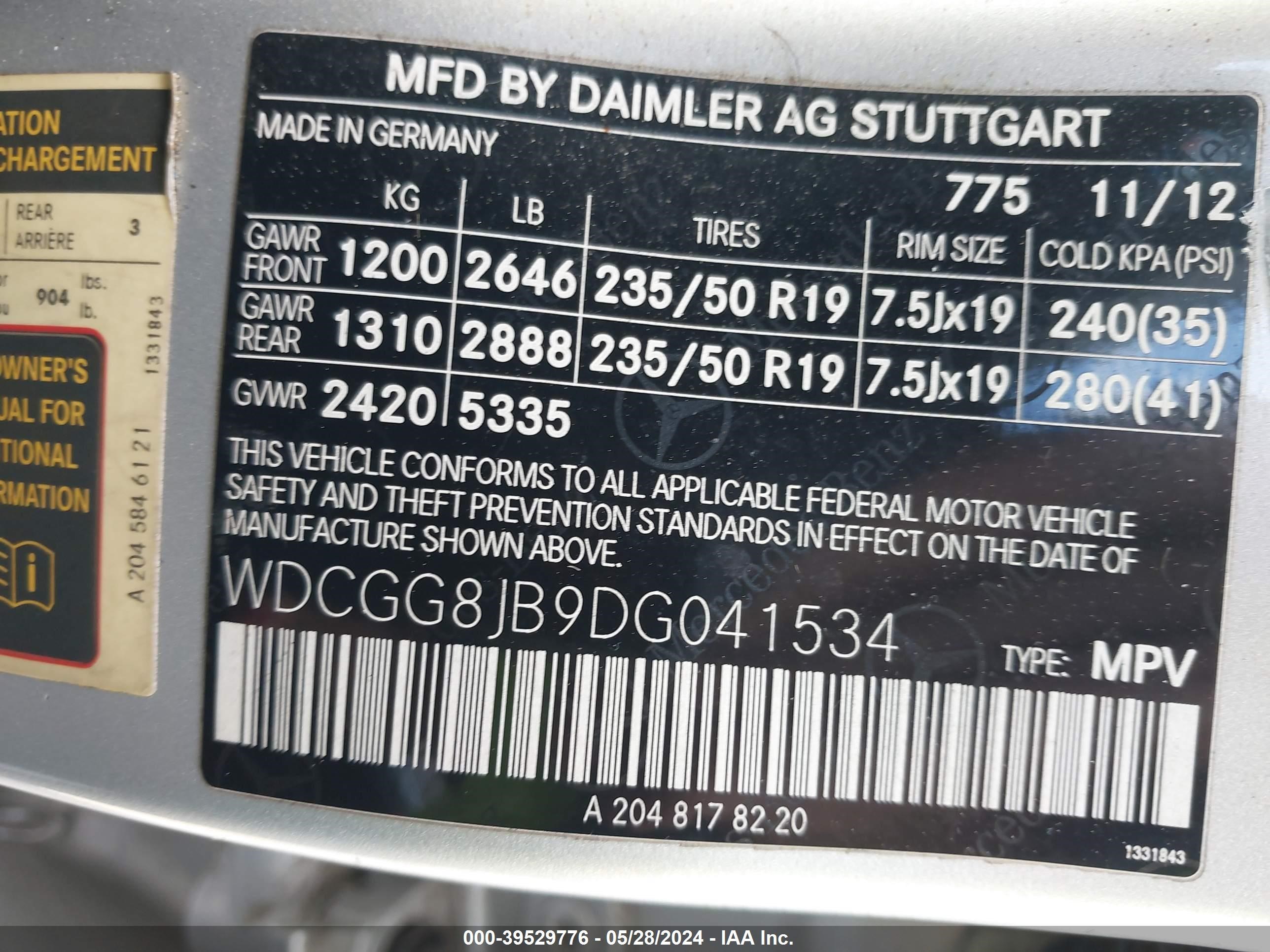 2013 Mercedes-Benz Glk 350 4Matic vin: WDCGG8JB9DG041534