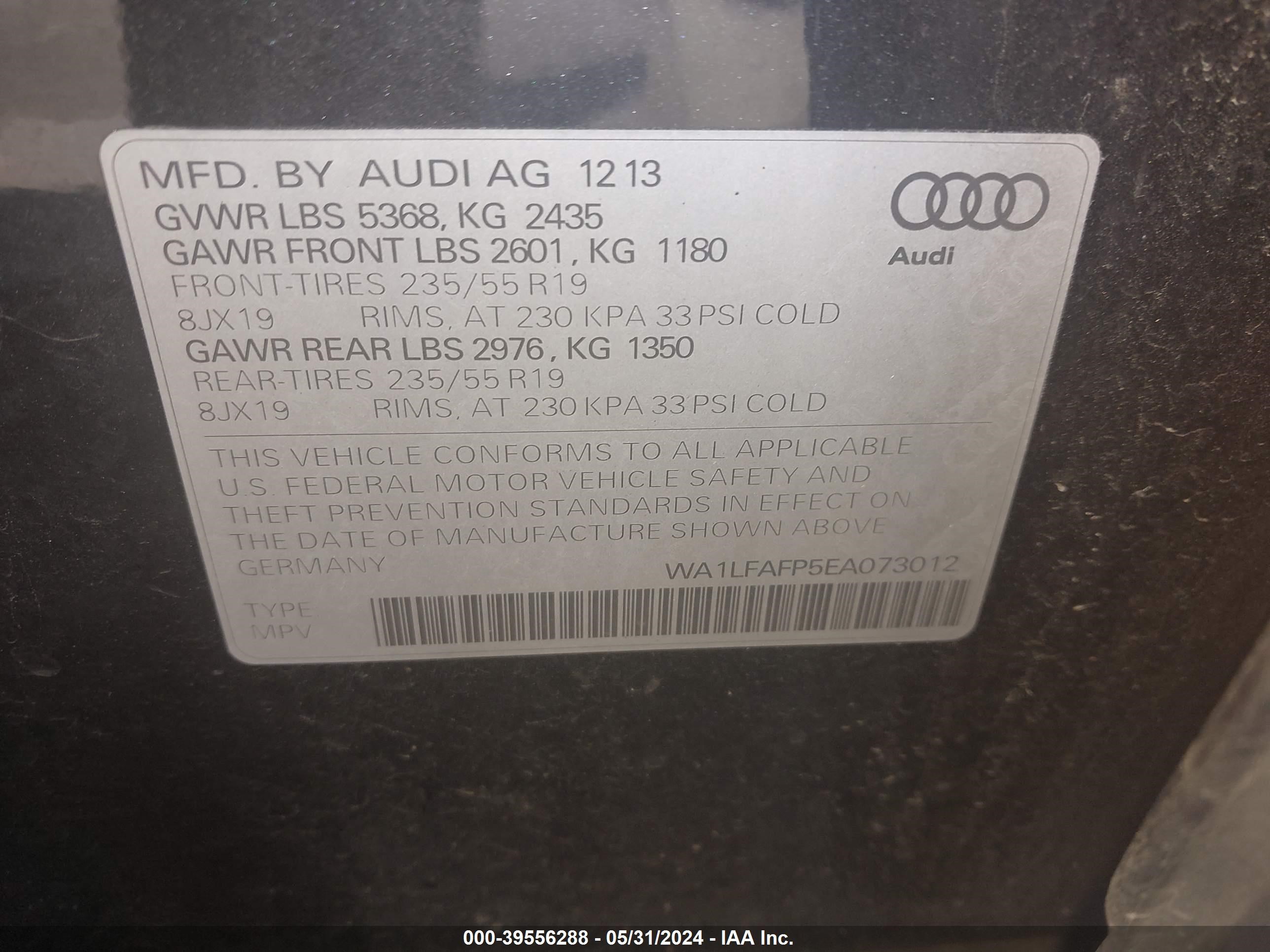 2014 Audi Q5 2.0T Premium vin: WA1LFAFP5EA073012
