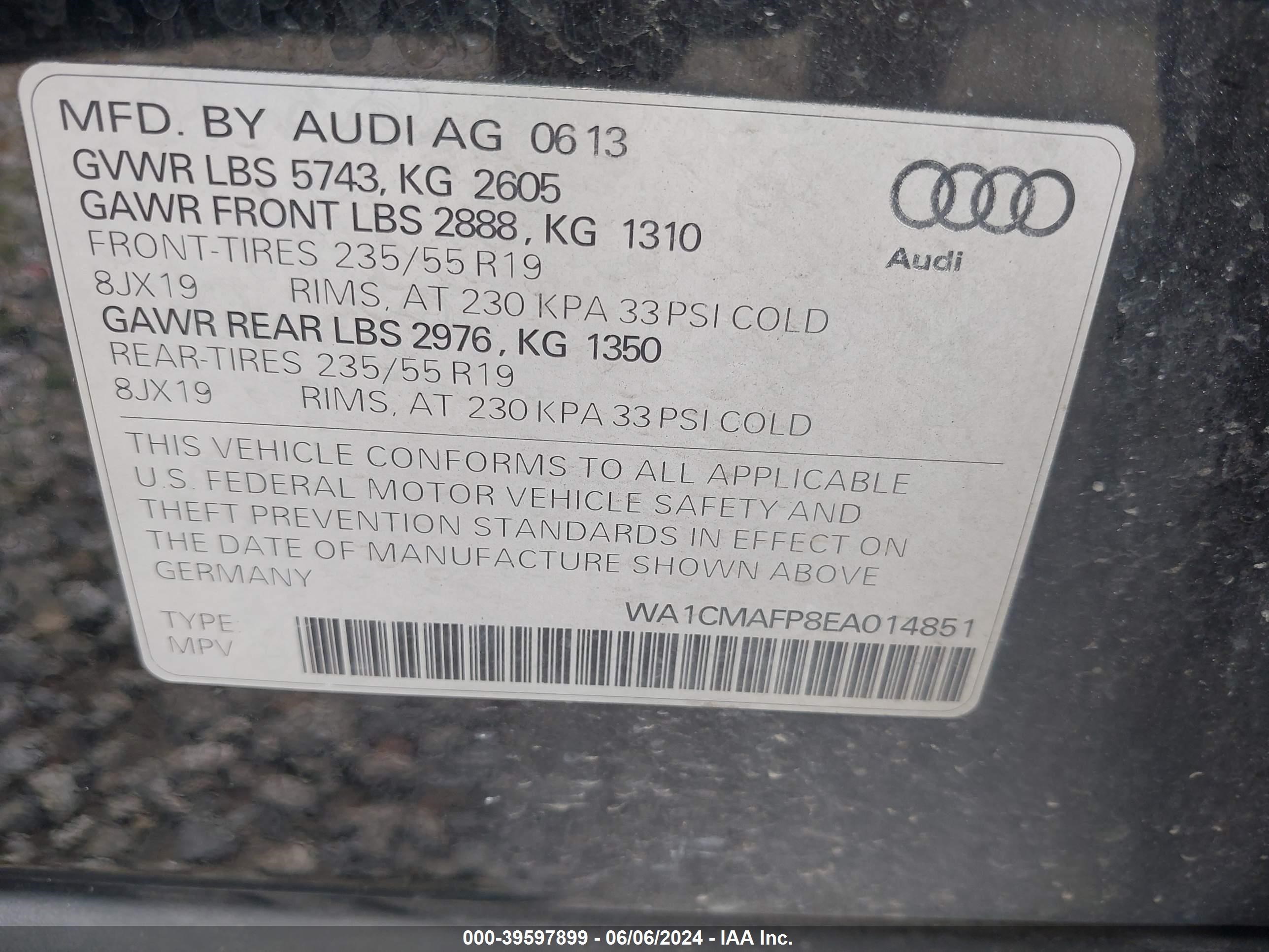 2014 Audi Q5 3.0 Tdi Premium Plus vin: WA1CMAFP8EA014851