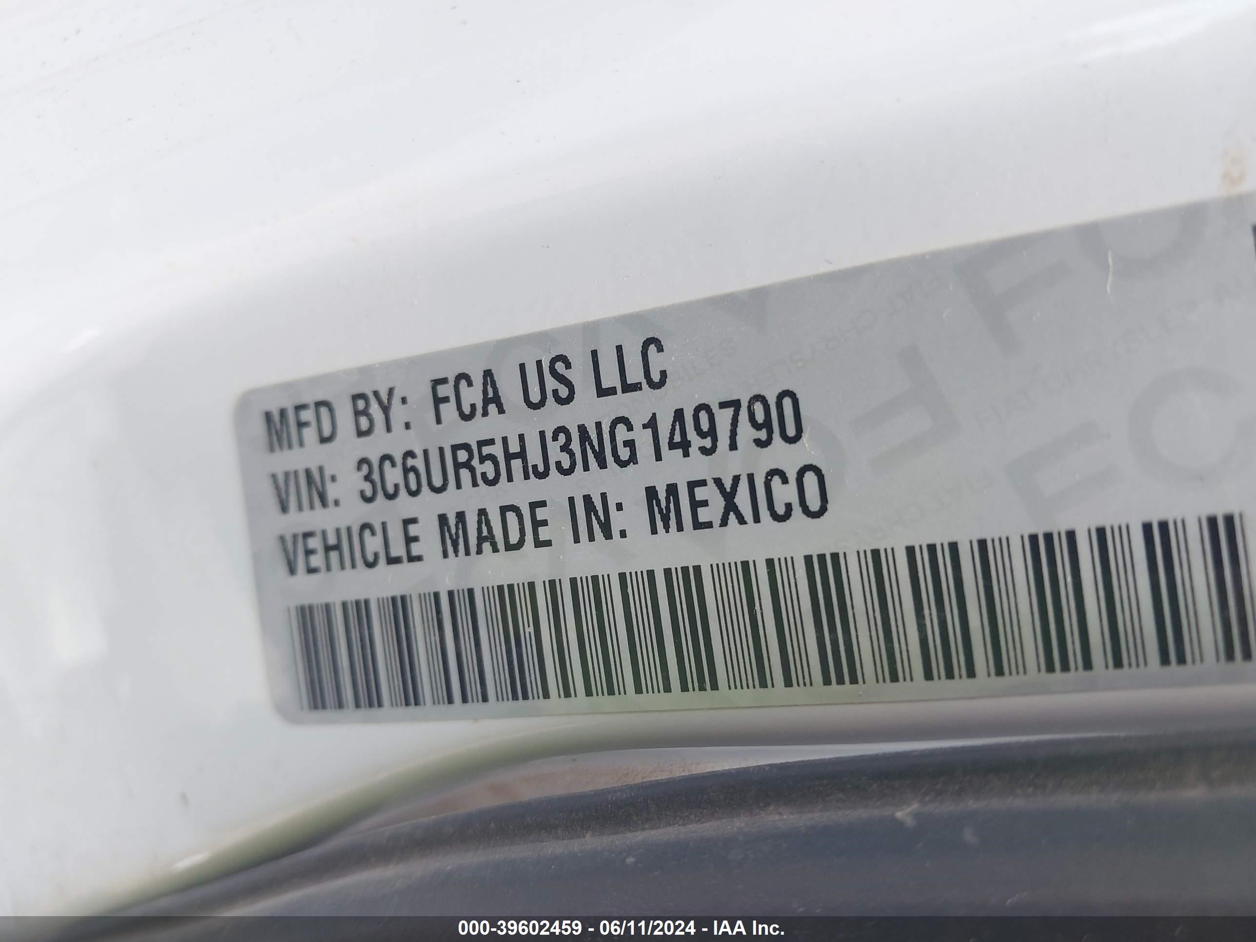 2022 Ram 2500 Tradesman 4X4 8' Box vin: 3C6UR5HJ3NG149790