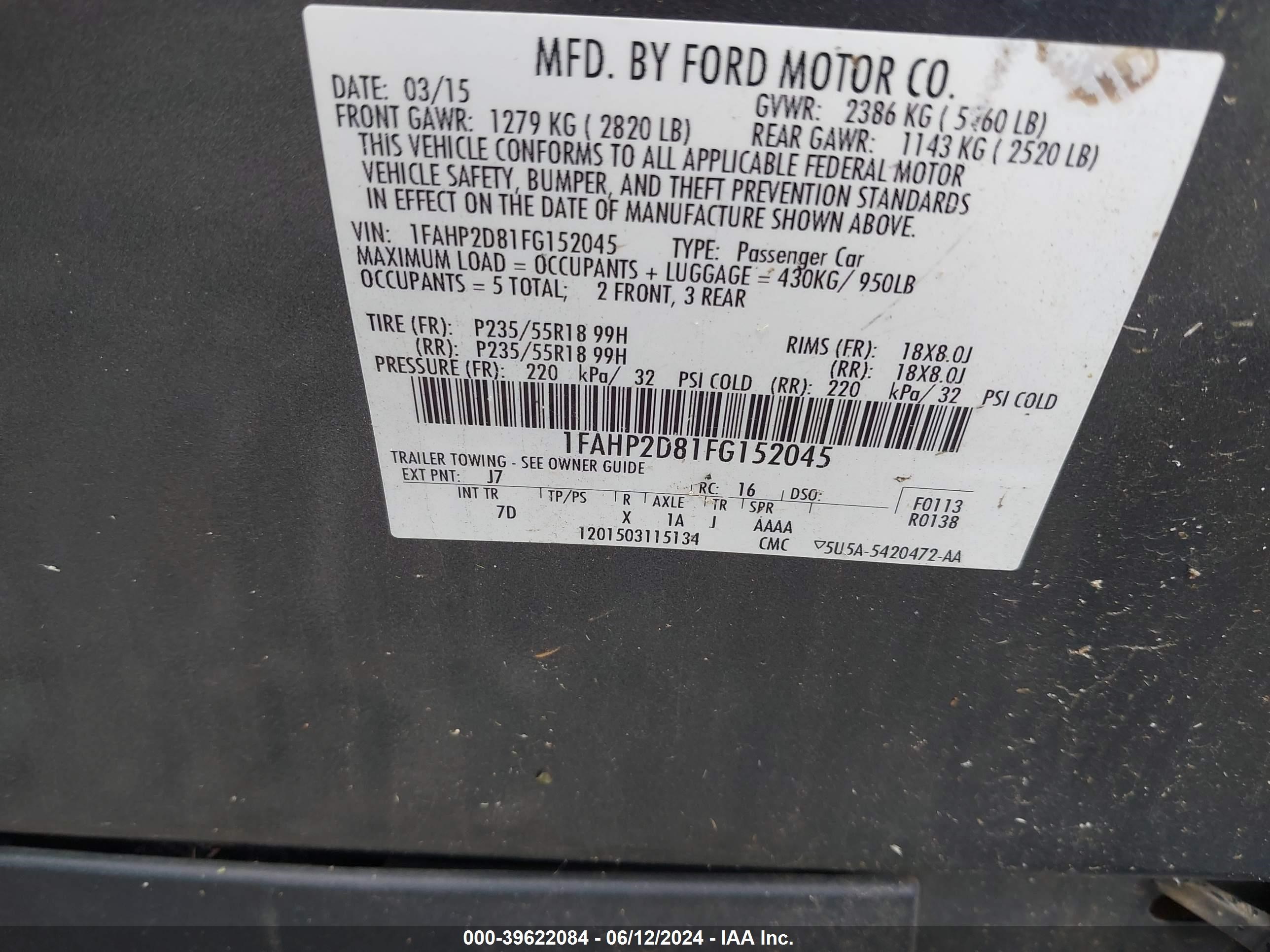 2015 Ford Taurus Se vin: 1FAHP2D81FG152045