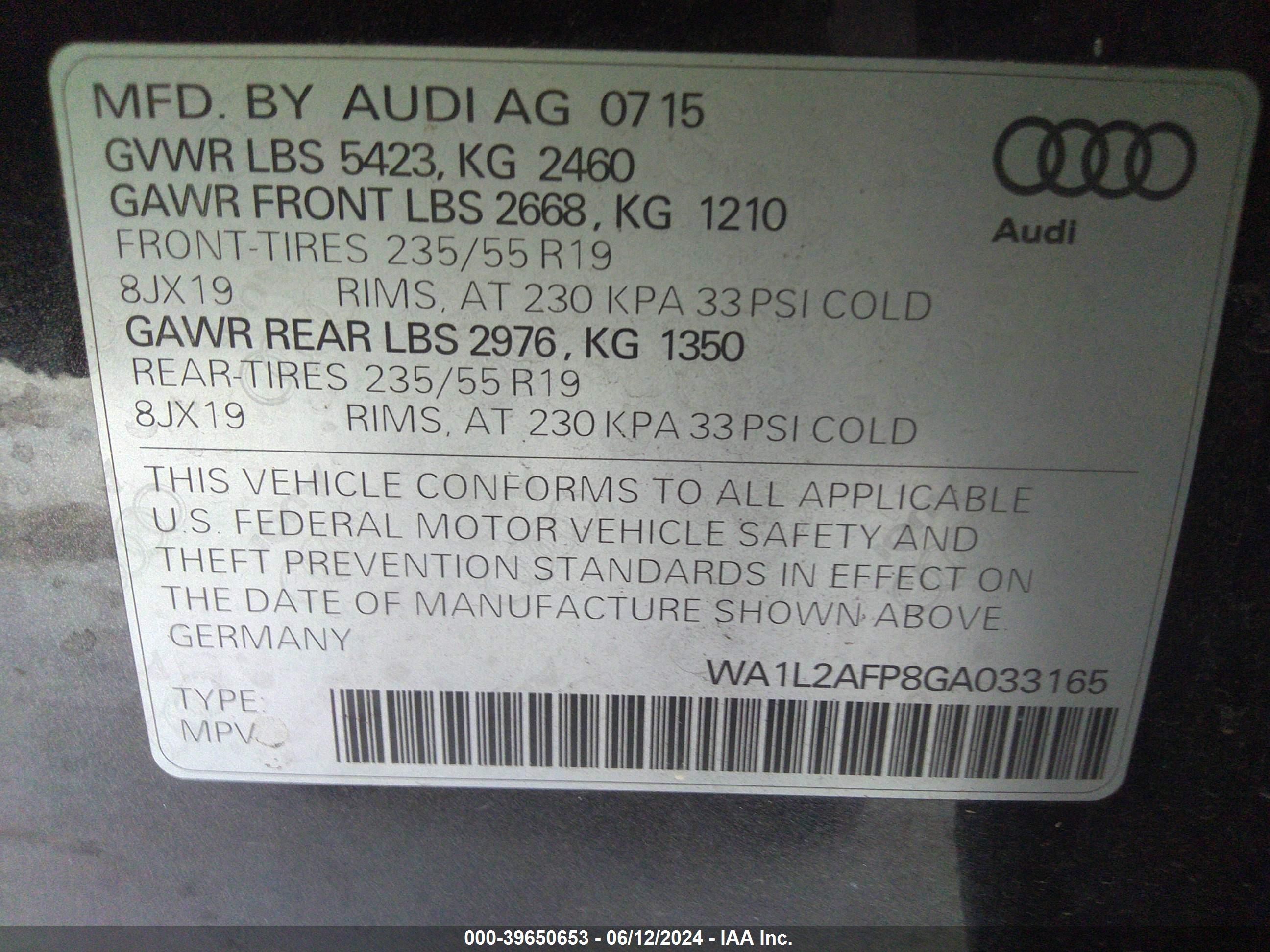 2016 Audi Q5 2.0T Premium vin: WA1L2AFP8GA033165
