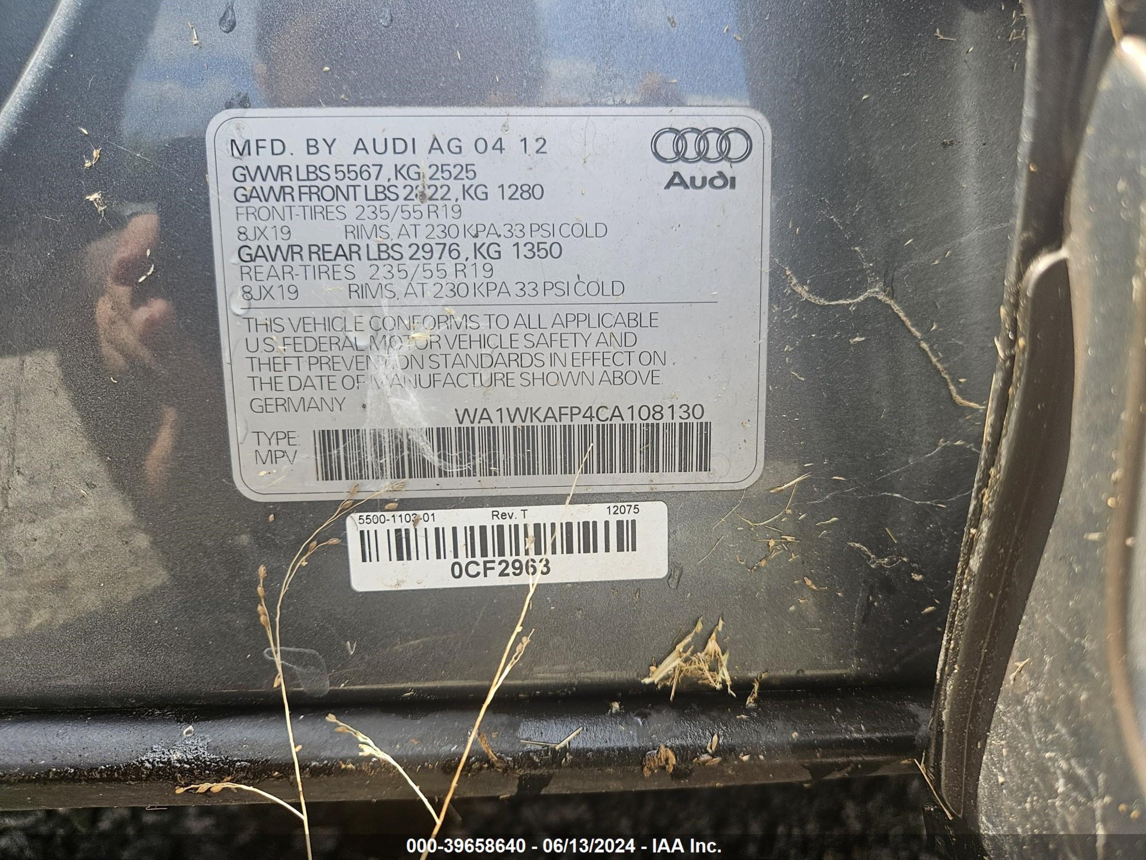 2012 Audi Q5 vin: WA1WKAFP4CA108130