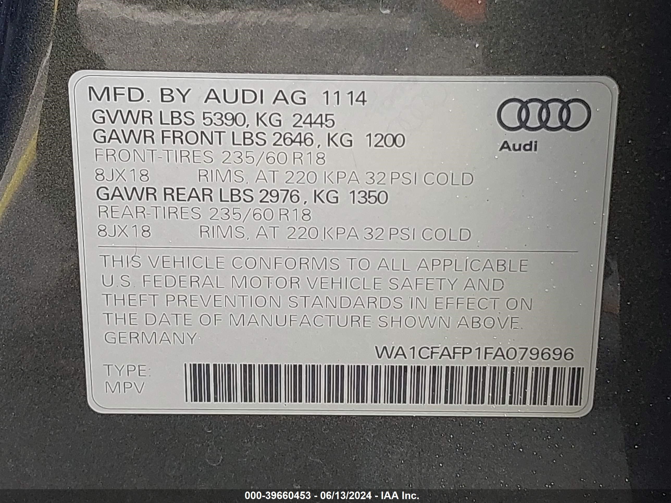 2015 Audi Q5 2.0T Premium vin: WA1CFAFP1FA079696