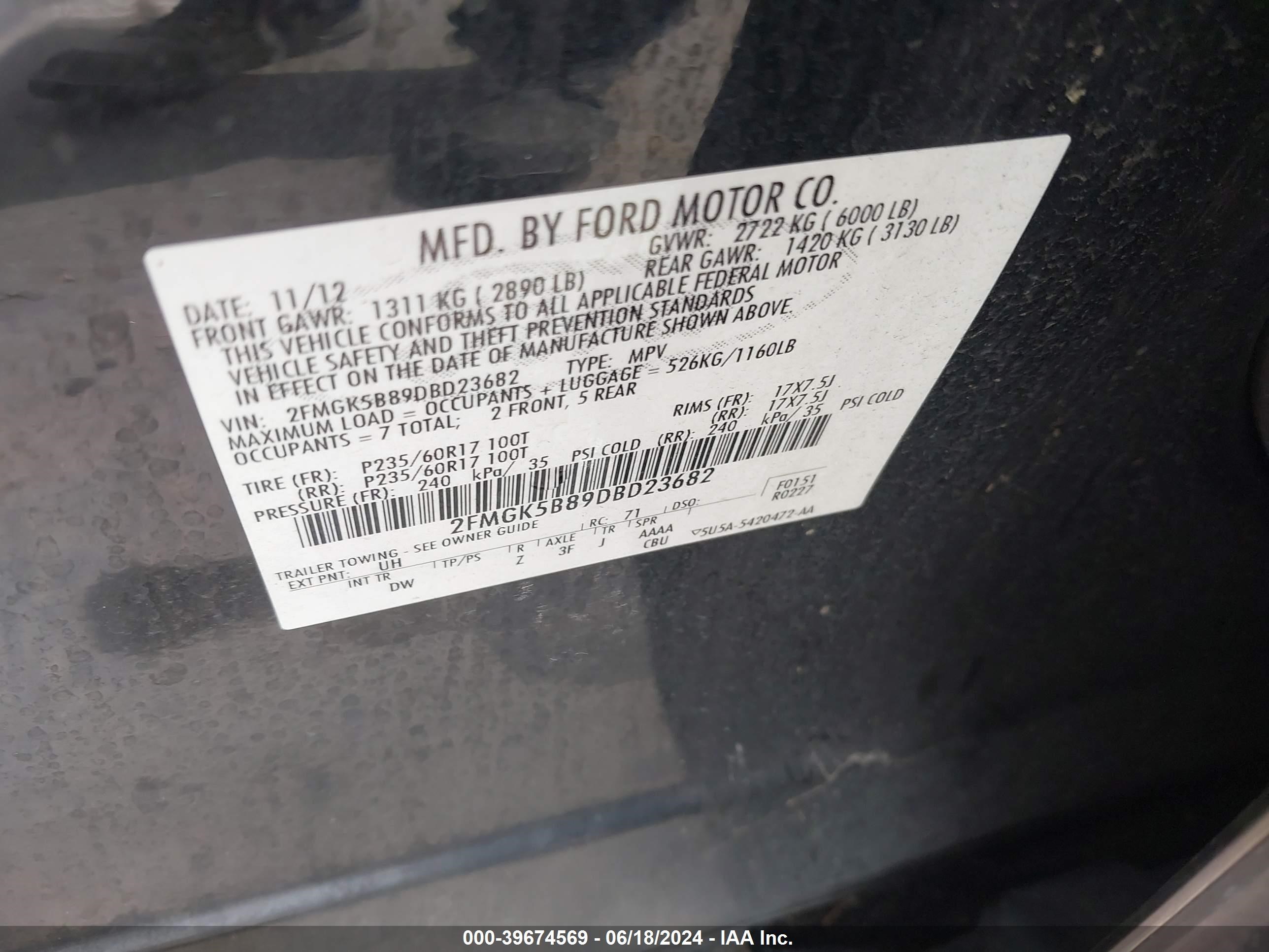 2013 Ford Flex Se vin: 2FMGK5B89DBD23682