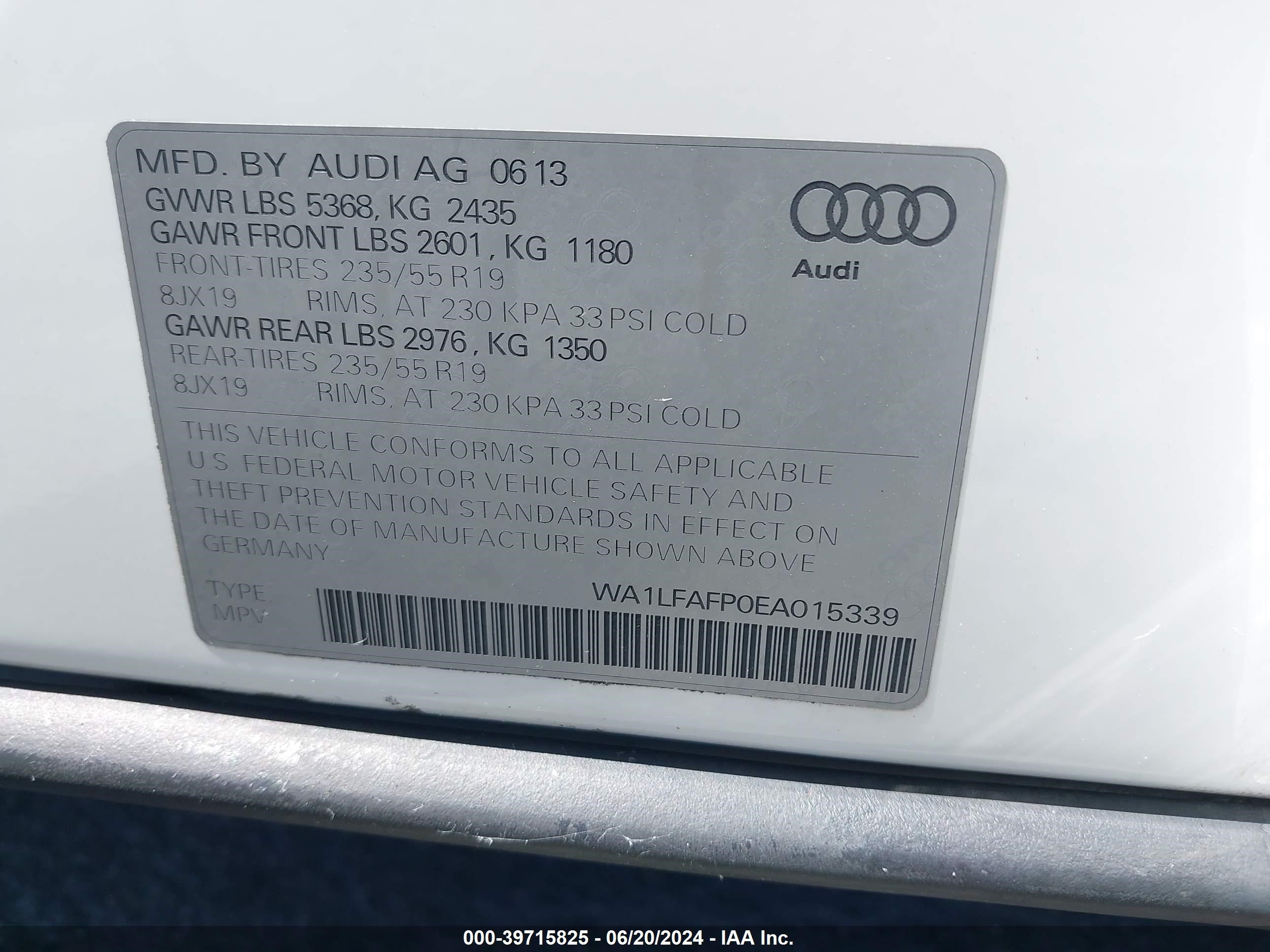 2014 Audi Q5 2.0T Premium vin: WA1LFAFP0EA015339