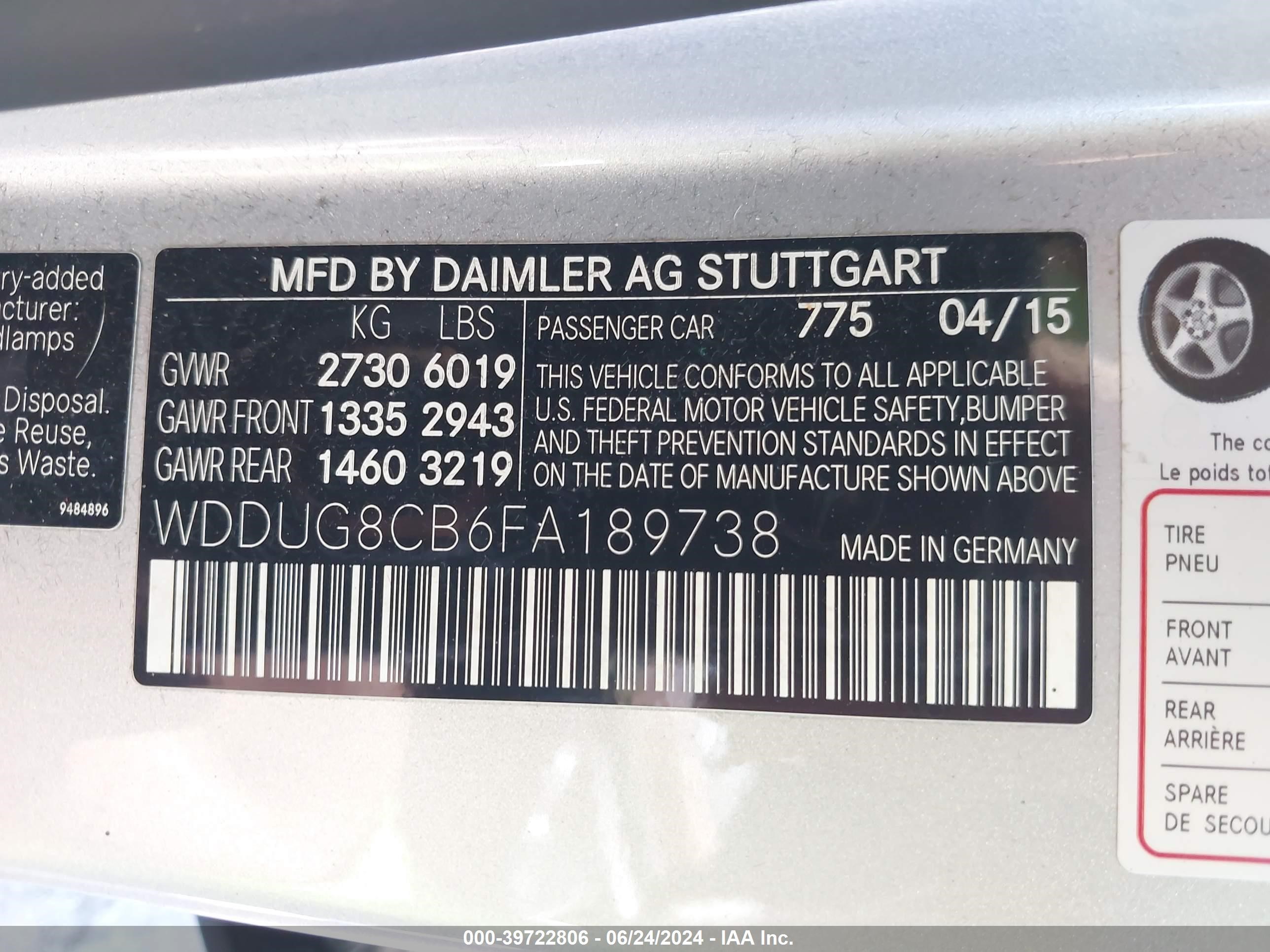 2015 Mercedes-Benz S 550 vin: WDDUG8CB6FA18973