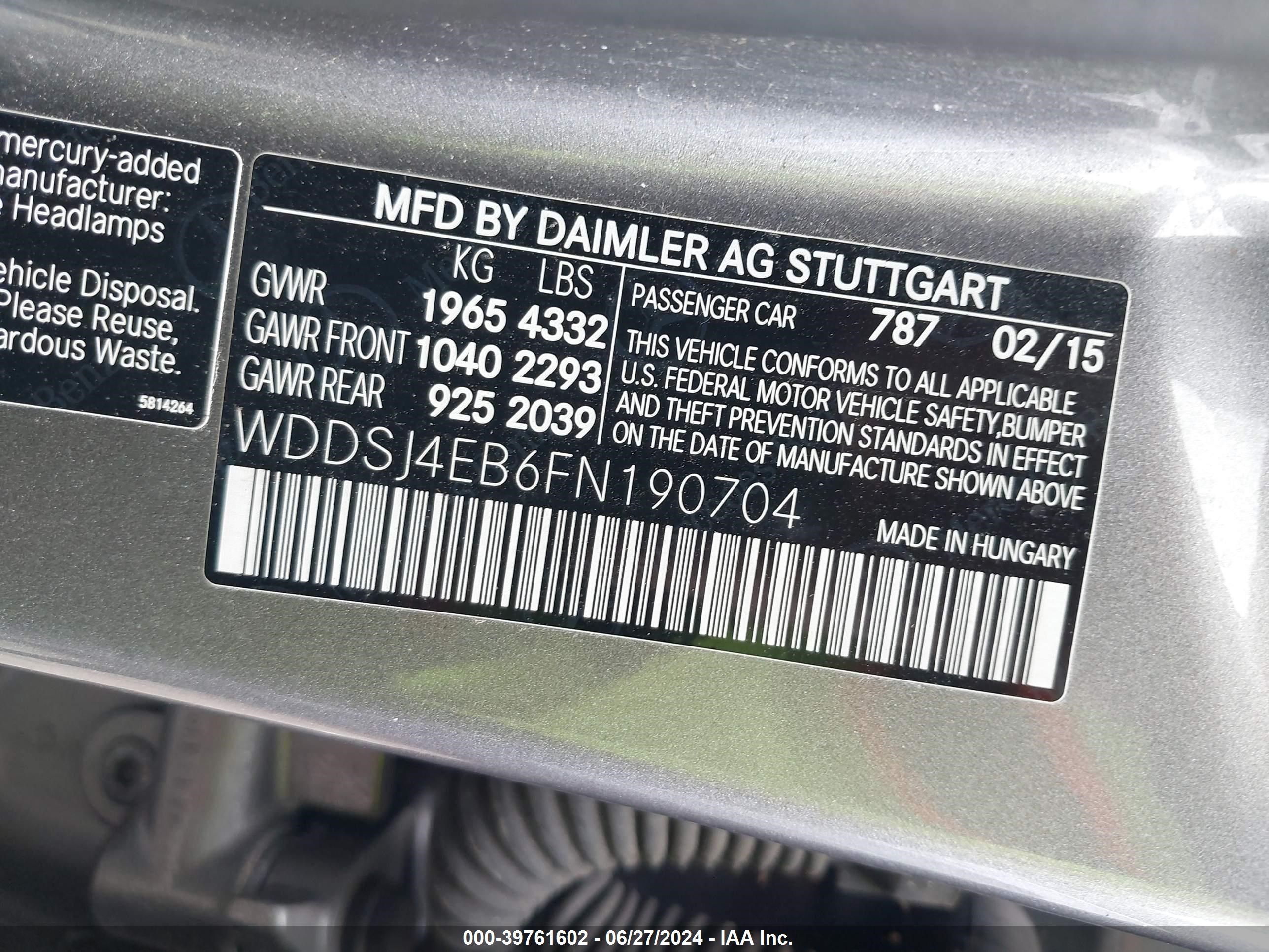 2015 Mercedes-Benz Cla 250 vin: WDDSJ4EB6FN190704