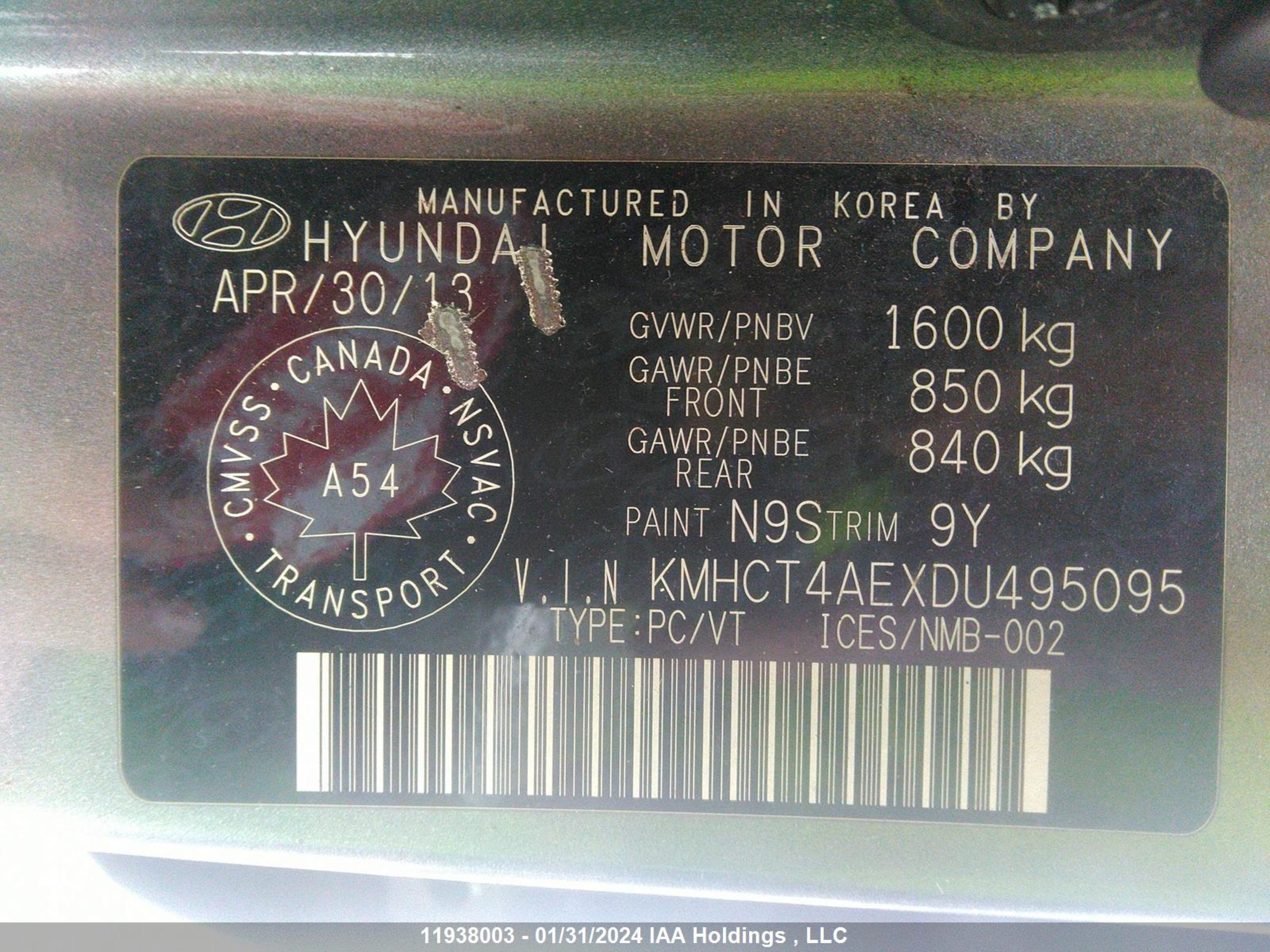 KMHCT4AEXDU495095 2013 Hyundai Accent Gl