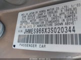 Honda Civic Hybrid JHMES966X3S020344 снимка