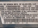 Honda Pilot Lx 5FNYF18176B002780 снимка