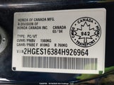 Honda Civic Dx Vp 2HGES16384H926964 снимка