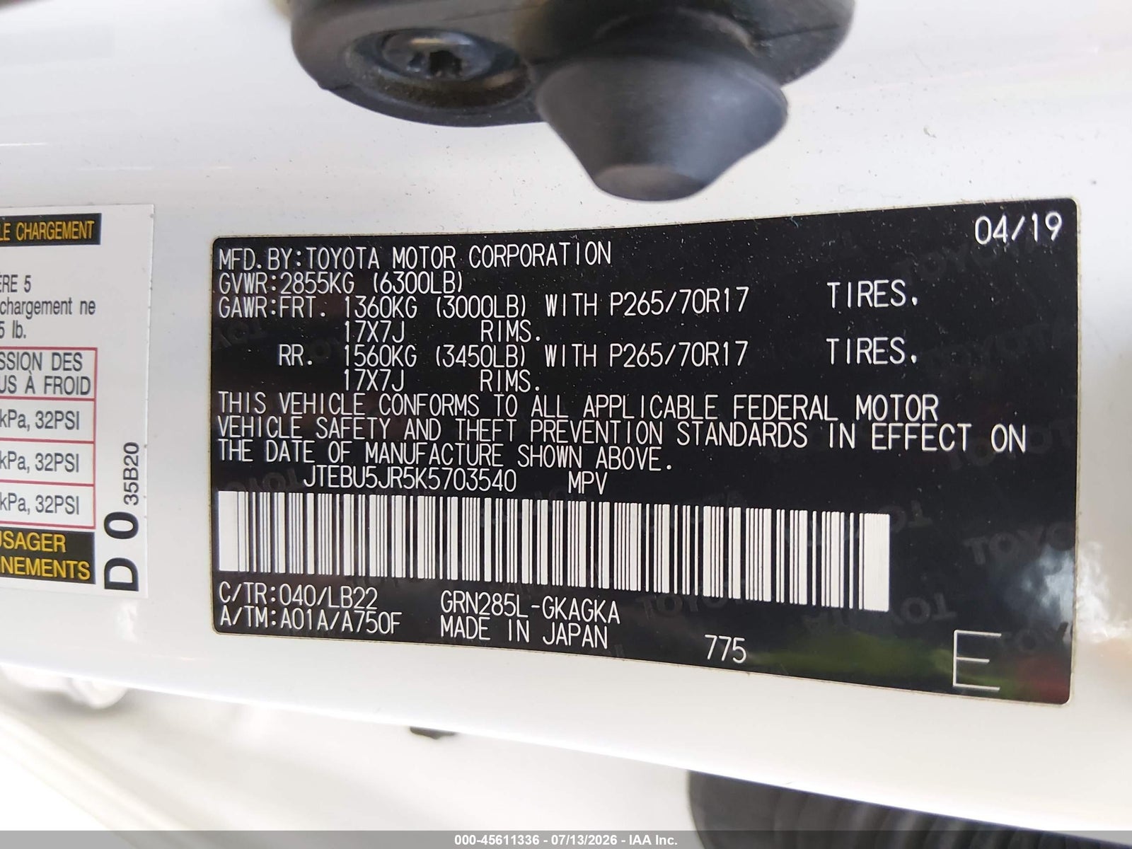2019 Toyota 4Runner, auction photo 9