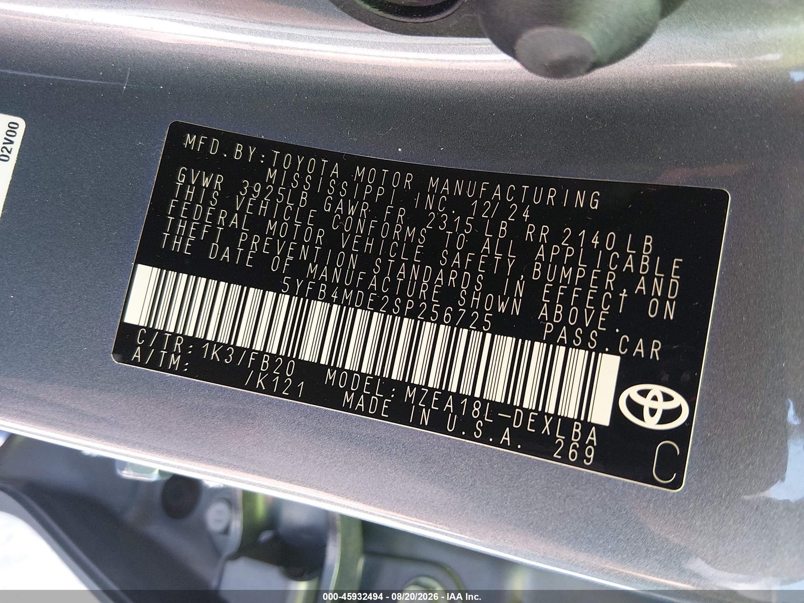2025 Toyota Corolla, auction photo 9