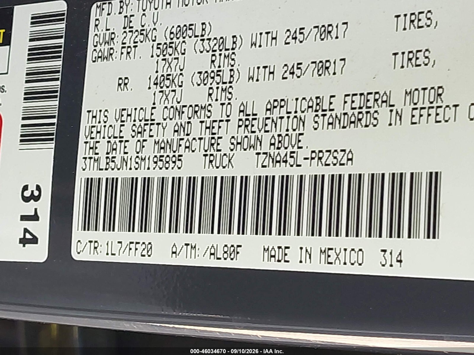 2025 Toyota Tacoma, auction photo 9