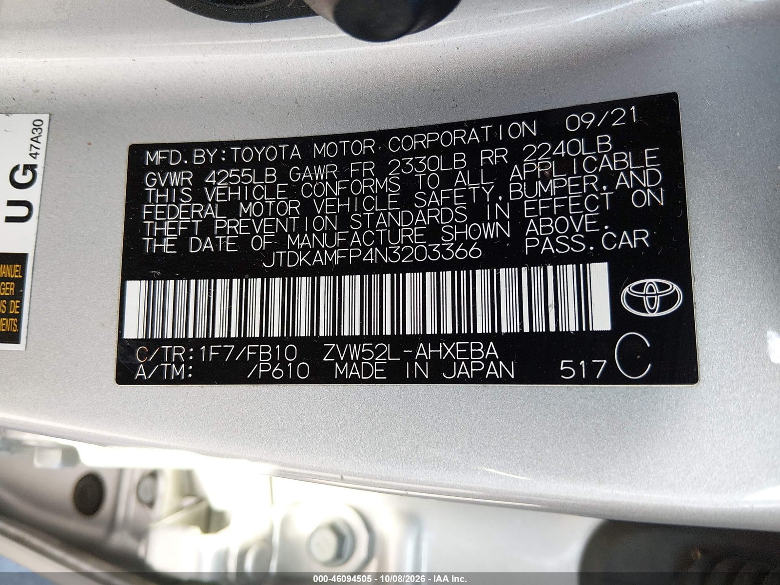 2022 Toyota Prius Prime, auction photo 9