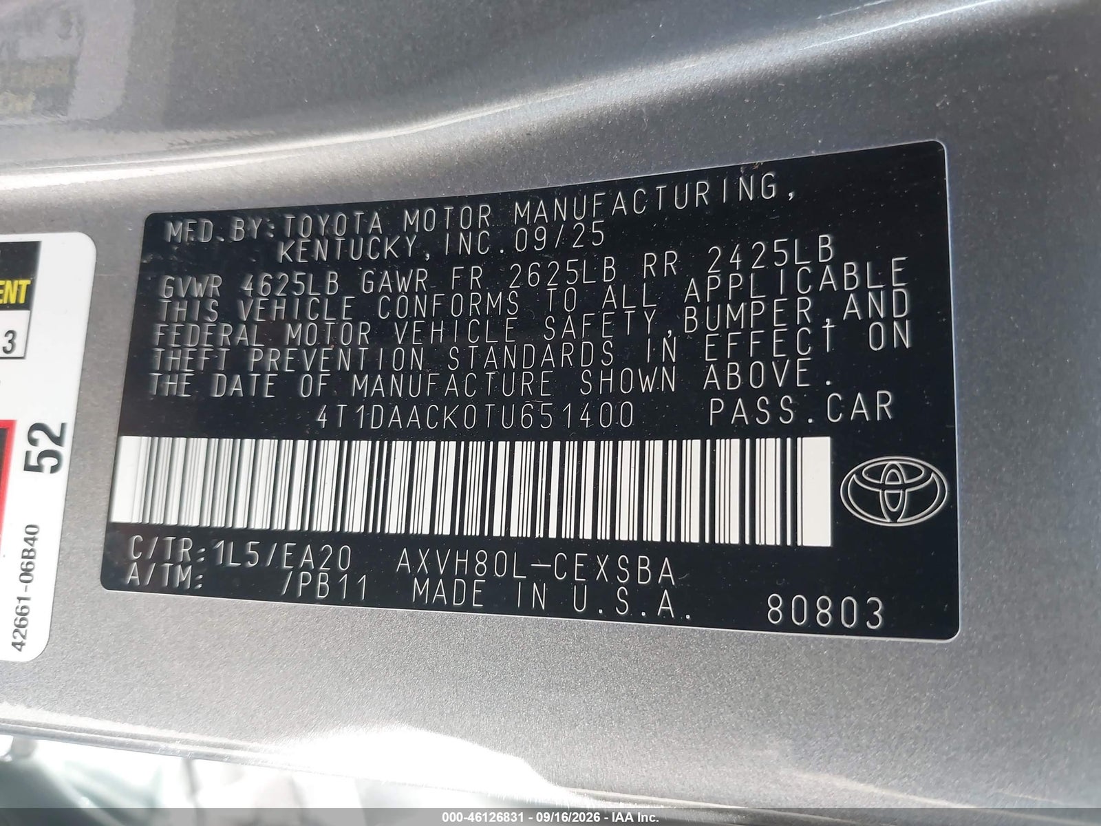 2026 Toyota Camry, auction photo 9