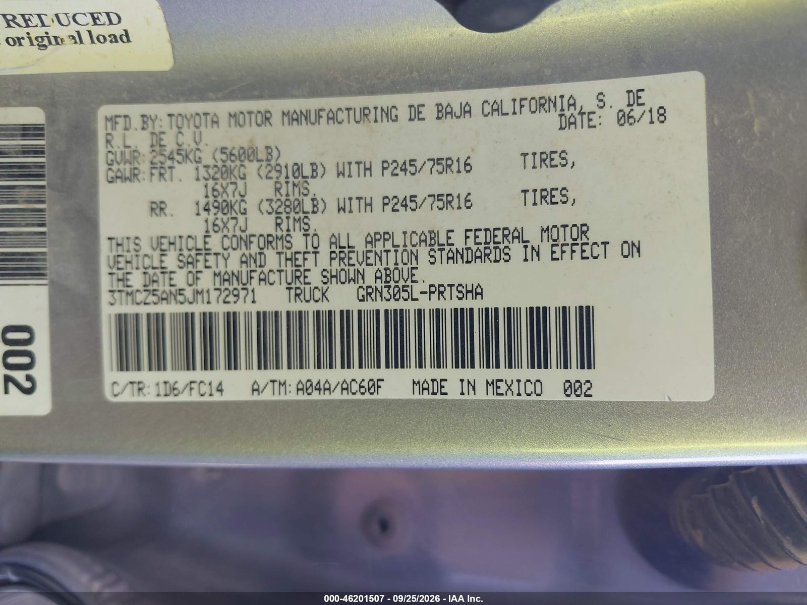 2018 Toyota Tacoma, auction photo 9