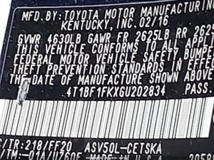 2016 TOYOTA CAMRY SE
