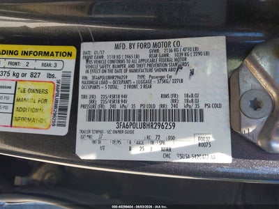 2017 FORD FUSION HYBRID SE