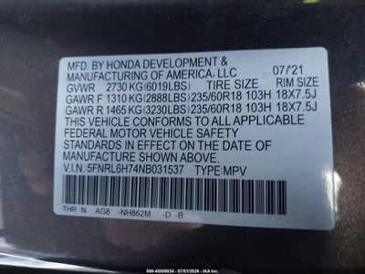 2022 HONDA ODYSSEY 9