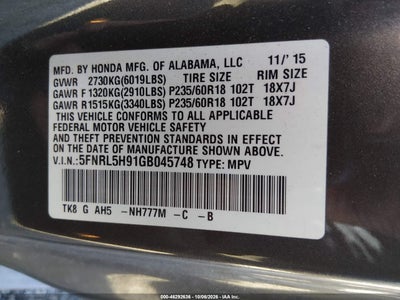 2016 HONDA ODYSSEY 9