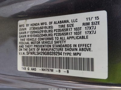 2016 HONDA ODYSSEY 9