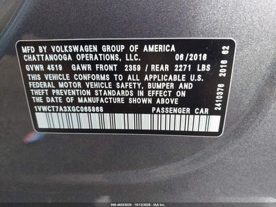 2016 VOLKSWAGEN PASSAT 9