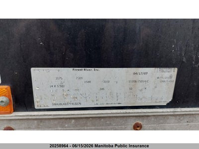FOREST RIVER trailer 2007. Lot# 20258964. VIN 5NHUBL4227T413276. Photo 1