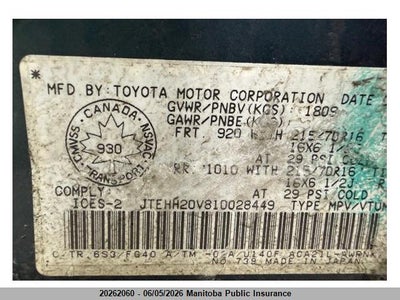 TOYOTA RAV4 2001. Lot# 20262060. VIN JTEHH20V810028449. Photo 1