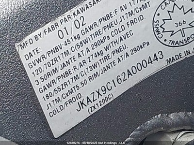 Vehicle Details - Stock #: 12680276 - 2002 KAWASAKI ZX1200 C | IAA