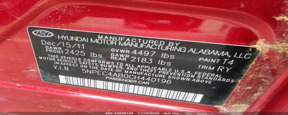 5NPEC4AB0CH440196 2012 HYUNDAI SONATA photo no. 9