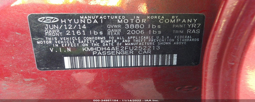 KMHDH4AE2FU252213 2015 HYUNDAI ELANTRA photo no. 9