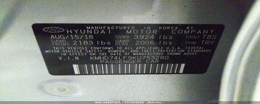 KMHD74LF9KU753280 2019 HYUNDAI ELANTRA photo no. 9