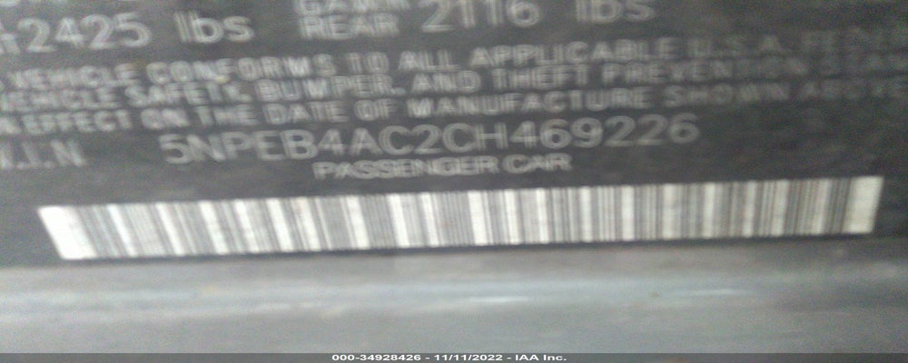 5NPEB4AC2CH469226 2012 HYUNDAI SONATA photo no. 9