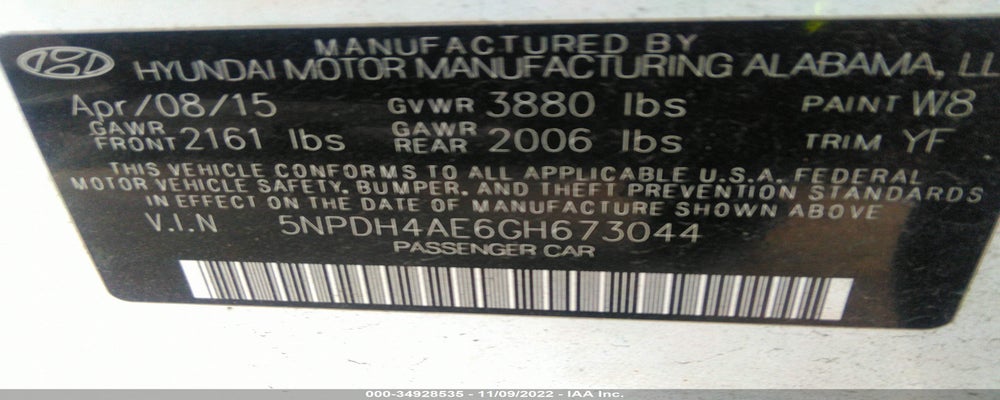 5NPDH4AE6GH673044 2016 HYUNDAI ELANTRA photo no. 9