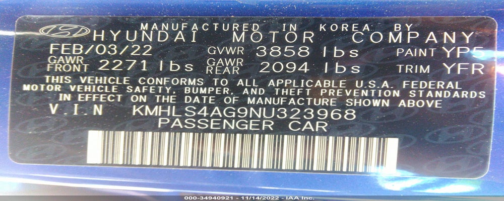 KMHLS4AG9NU323968 2022 HYUNDAI ELANTRA photo no. 9