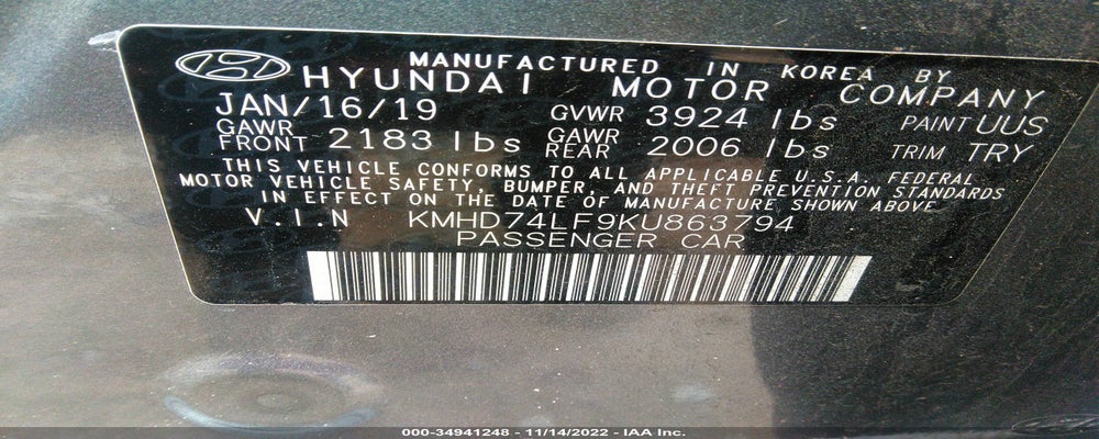 KMHD74LF9KU863794 2019 HYUNDAI ELANTRA photo no. 9