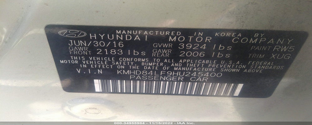 KMHD84LF9HU245400 2017 HYUNDAI ELANTRA photo no. 9