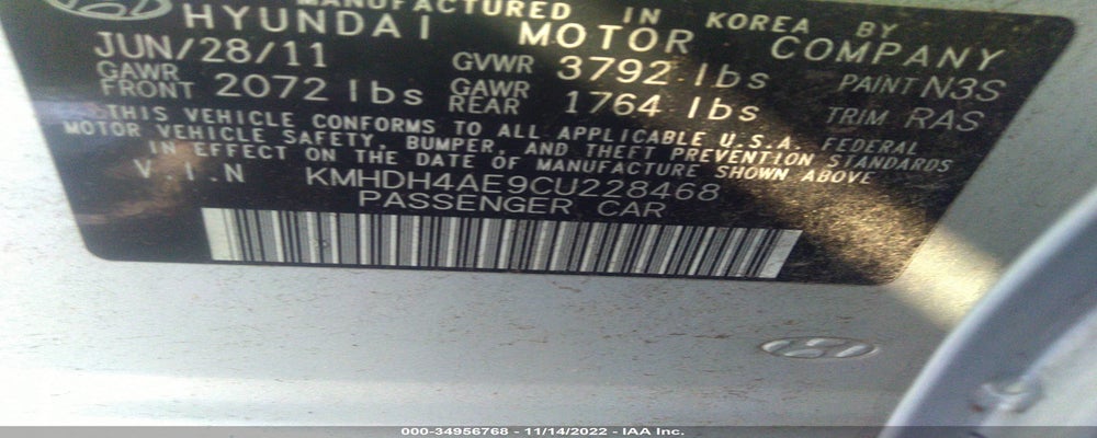 KMHDH4AE9CU228468 2012 HYUNDAI ELANTRA photo no. 9