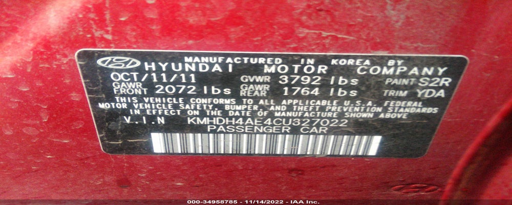 KMHDH4AE4CU327022 2012 HYUNDAI ELANTRA photo no. 9