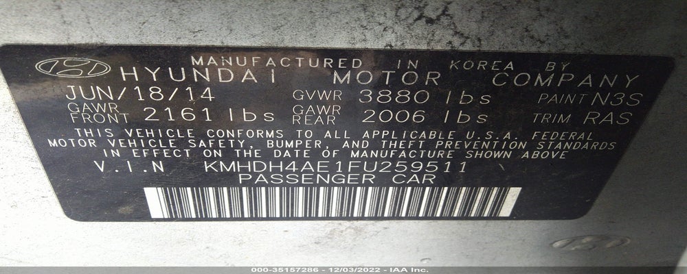 KMHDH4AE1FU259511 2015 HYUNDAI ELANTRA photo no. 9