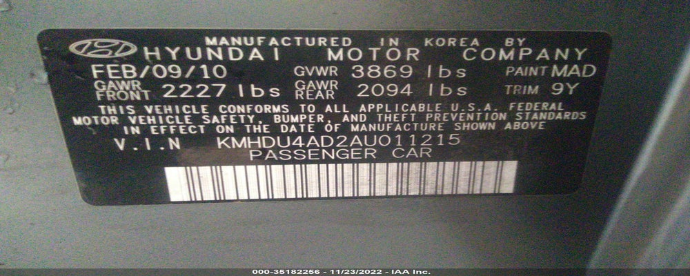 KMHDU4AD2AU011215 2010 HYUNDAI ELANTRA photo no. 9