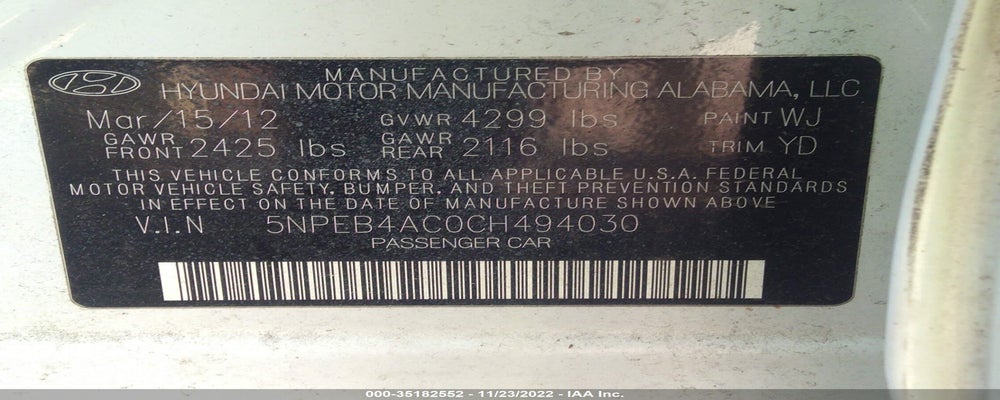 5NPEB4AC0CH494030 2012 HYUNDAI SONATA photo no. 9