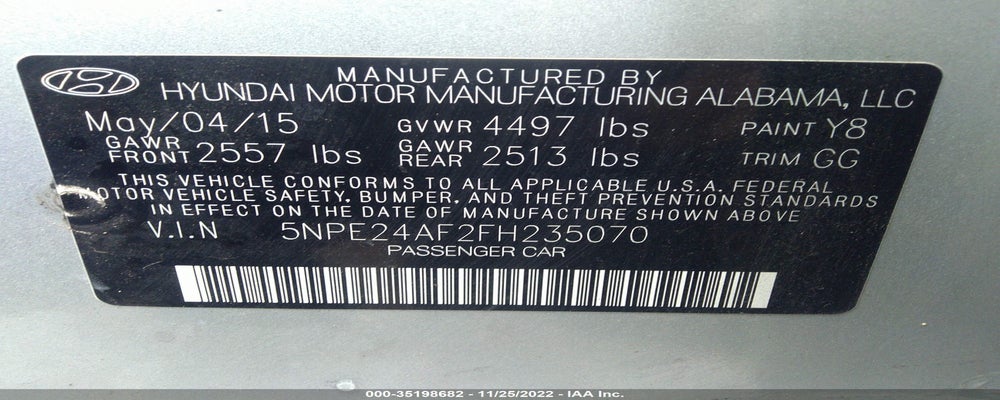 5NPE24AF2FH235070 2015 HYUNDAI SONATA photo no. 9