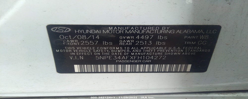 5NPE34AFXFH104272 2015 HYUNDAI SONATA photo no. 9